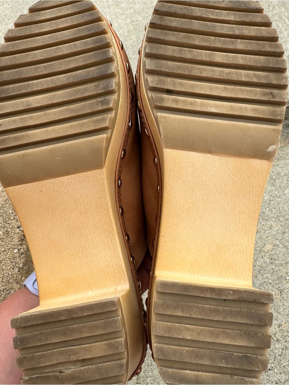 Madden Girl Tan Studded Platform Clog Mules Heels - Picture 7 of 8